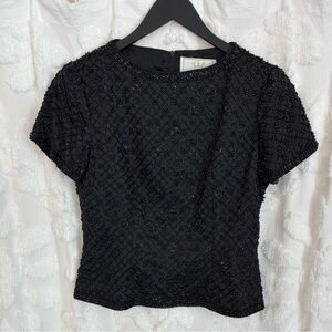 VIE by Victoria Royal Black Beaded Blouse with Sequins Size 4